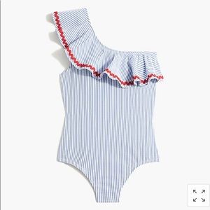 J Crew One Shoulder Seersucker One Piece Swimsuit